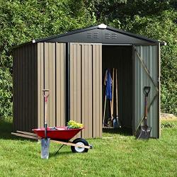 8 x 6 Outdoor Storage Sheds, Metal Utility Storage House for Backyard Patio Furniture Garden Lawn Tool, with Lockable Door