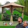 DikaSun Gazebos for Patios Single Roof Gazebo with Curtains, Outdoor Shade Canopy Gazebo with Adjustable Top Corner Tubes (Beige)
