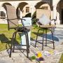 LOKATSE HOME 2 Piece Bar Height Patio Chairs Outdoor Swivel Stools Set Furniture with All Weather Metal Frame, Khaki