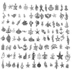 CCINEE Wholesale 100 Pieces Assorted Antique Charms Ocean Themed Sliver Pendants for Jewelry Making and Craft Making