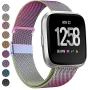 MEFEO Compatible with Fitbit Versa Bands, Stainless Steel Metal Band Mesh Bracelet with Strong Magnet Lock Wristbands Replacement for Fitbit Versa/Versa 2/Versa Lite/SE (Colorful, Small)
