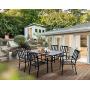 MFSTUDIO 7-Piece Metal Outdoor Patio Dining Bistro Set with 6 Striped Armrest Chairs and Steel Frame Slat Larger Rectangular Table, 60'' x 38''x28'' Table and 6 Backyard Garden Chairs-Black