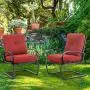 PHI VILLA Patio Spring Motion Metal Dining Chairs with Padded Red Cushion, Set of 2 for Outdoor Deck, Porch