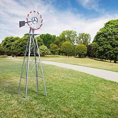 HAPPYGRILL Large 8ft Windmill Yard Garden Metal Ornamental Wind Mill for Garden Lawn Backyard, Grey HAPPYGRILL Large 8ft Windmill Yard Garden Metal Ornamental Wind Mill for Garden Lawn Backyard, Grey