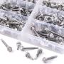 Hilitchi 410 Stainless Steel #12 Hex Washer Head Self Drilling Sheet Metal Tek Screws Assortment Kit Set with Drill Point, Self Driller, 150 Pieces