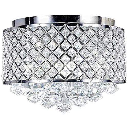 New Galaxy Lighting 4-Light Chrome Finish Round Metal Shade Crystal Chandelier Semi-Flush Mount Ceiling Fixture