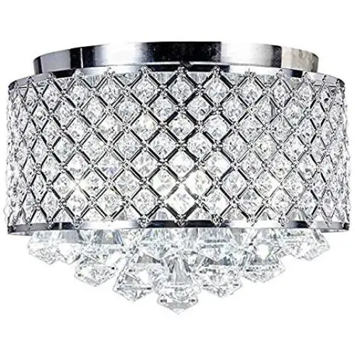 New Galaxy Lighting 4-Light Chrome Finish Round Metal Shade Crystal Chandelier Semi-Flush Mount Ceiling Fixture