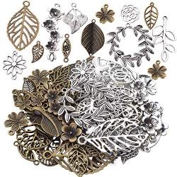 Leaf Charms Collection,100 Pieces Assorted Tree of Life Charms Hollow Tree Leaves Alloy Beads for Jewelry Making Accessory DIY Necklace