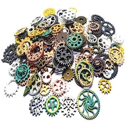 Czorange 100 Gram Mixed Color DIY Metal Steampunk Gears Charms Pendant Clock Watch Wheel Gear for Crafting Jewelry Making Accessory