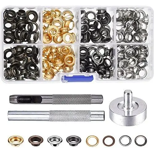 Pangda 200 Set Grommets with 3 Pieces Grommet Tools for Canvas Clothes Leather, 1/4 Inch Pangda 200 Set Grommets with 3 Pieces Grommet Tools for Canvas Clothes Leather, 1/4 Inch