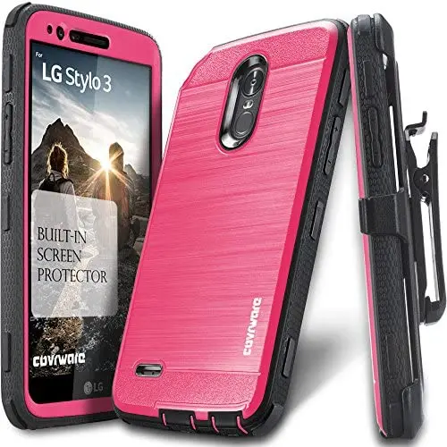 COVRWARE Iron Tank case Compatible with LG Stylo 3 / Stylo 3 Plus with Built-in Screen Protector Heavy Duty Full-Body Rugged Holster Armor Cover Brushed Metal Texture Design Belt Clip Kickstand, Pink COVRWARE Iron Tank case Compatible with LG Stylo 3 / Stylo 3 Plus with Built-in Screen Protector Heavy Duty Full-Body Rugged Holster Armor Cover Brushed Metal Texture Design Belt Clip Kickstand, Pink
