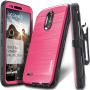 COVRWARE Iron Tank case Compatible with LG Stylo 3 / Stylo 3 Plus with Built-in Screen Protector Heavy Duty Full-Body Rugged Holster Armor Cover Brushed Metal Texture Design Belt Clip Kickstand, Pink