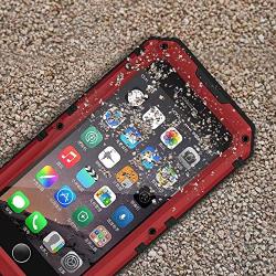 Compatible iPhone 8 Plus Case, Waterproof Phone Case for iPhone 7 Plus with Stand, Shockproof Military Grade Heavy Duty Silicone with Screen Protector Full Body Rugged Armor Metal Cover for Apple Red