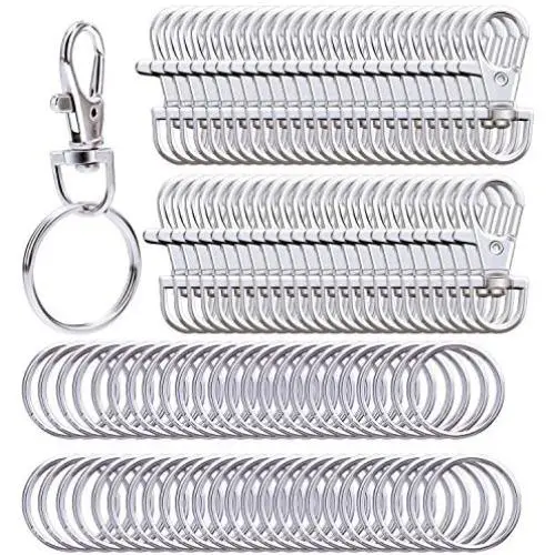 Livder Metal Swivel Lanyard Snap Hooks and Split Key Rings Chain Hook Keychain, 100 Pieces Livder Metal Swivel Lanyard Snap Hooks and Split Key Rings Chain Hook Keychain, 100 Pieces