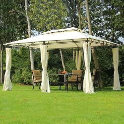 Outsunny 10 x 13 Outdoor Soft Top Pergola Gazebo with Curtains, 2-Tier Steel Frame Gazebo for Patio, Cream White