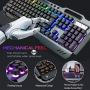 Wireless Gaming Keyboard and Mouse,RGB Backlit Rechargeable Keyboard Mouse with 4800mAh Battery Metal Panel,Removable Hand Rest Mechanical Feel Keyboard and 7 Color Gaming Mute Mouse for PC Gamer