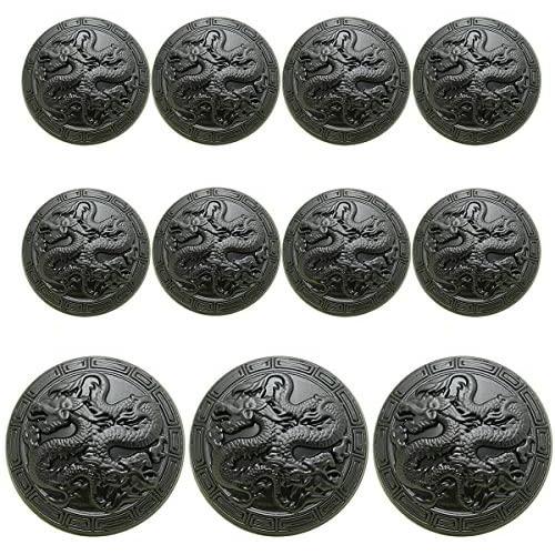 11 Piece Vintage Antiqued Silver Metal Blazer Button Set - Dragon - for Blazer, Suits, Sport Coat, Uniform, Jacket (Black)