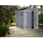 KETER Manor 6x8 Resin Outdoor Storage Shed Kit-Perfect to Store Patio Furniture, Garden Tools Bike Accessories, Beach Chairs and Lawn Mower, Grey & White