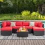 Walsunny 7pcs Patio Outdoor Furniture Sets,Low Back All-Weather Rattan Sectional Sofa with Tea Table&Washable Couch Cushions&Ottoman (Black Rattan)(Red) Walsunny 7pcs Patio Outdoor Furniture Sets,Low Back All-Weather Rattan Sectional Sofa with Tea Table&Washable Couch Cushions&Ottoman (Black Rattan)(Red)