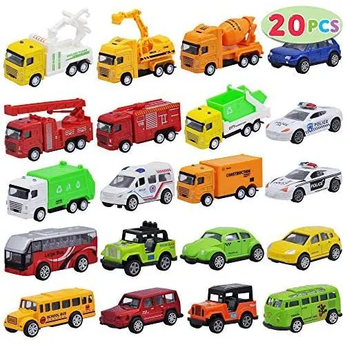 JOYIN 20 Piece Pull Back Die Cast Metal Toy Car Model Vehicle Set for Toddlers, Girls and Boys Kids Play Car Set