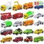 JOYIN 20 Piece Pull Back Die Cast Metal Toy Car Model Vehicle Set for Toddlers, Girls and Boys Kids Play Car Set