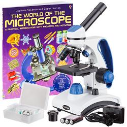 AmScope M162C-2L-PB10-WM''Awarded 2018 Best Students and Kids Microscope Kit'' - 40X-1000X Dual Light All Metal Microscope with Slides and Microscope Book