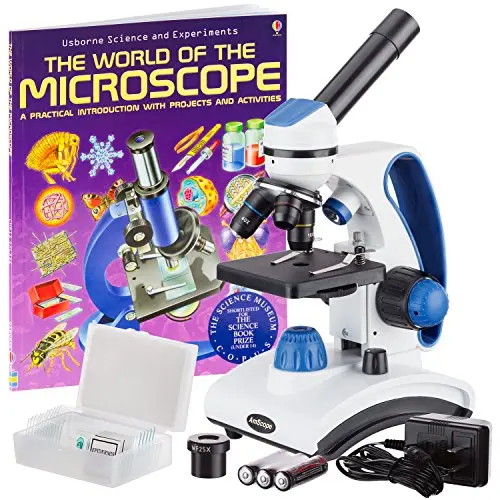 AmScope M162C-2L-PB10-WM''Awarded 2018 Best Students and Kids Microscope Kit'' - 40X-1000X Dual Light All Metal Microscope with Slides and Microscope Book AmScope M162C-2L-PB10-WM''Awarded 2018 Best Students and Kids Microscope Kit'' - 40X-1000X Dual Light All Metal Microscope with Slides and Microscope Book