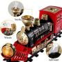 Temi Train Sets w/ Steam Locomotive Engine, Cargo Car and Tracks, Battery Operated Play Set Toy w/ Smoke, Light & Sounds, Perfect for Kids, Boys & Girls, Red