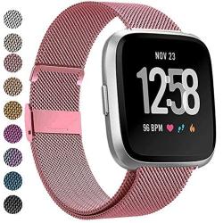 MEFEO Compatible with Fitbit Versa Bands, Stainless Steel Metal Band Mesh Bracelet with Strong Magnet Lock Wristbands Replacement for Fitbit Versa/Versa 2/Versa Lite/SE (Rose Gold, Large)