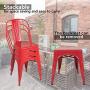 BONZY HOME Metal Dining Chairs, Stackable Side Chairs with Back, Indoor Outdoor Use Chair for Farmhouse, Patio, Restaurant, Kitchen, Set of 4 (Red)