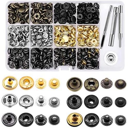 120 Set Leather Snap Fasteners Kit, 12.5mm Metal Button Snaps Press Studs with 4 Setter Tools, 6 Color Leather Snaps for Clothes, Jackets, Jeans Wears, Bracelets, Bags