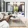 VINLUZ Contemporary 5 Light Chandelier Lighting Brushed Brass Clear Glass Shades Modern Pendant Lamp Rustic Dining Room Lighting Fixtures Hanging Adjustable Wire Semi Flush Ceiling Lights