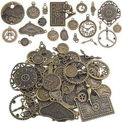 Clock Face Charm Pendant,100 Gram Multi-Style Clocks and Watches Dial Face Movement Charms Gears Steampunk Pendant Craft Supplies for DIY Jewelry Making