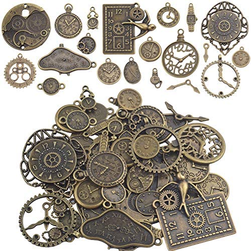 Clock Face Charm Pendant,100 Gram Multi-Style Clocks and Watches Dial Face Movement Charms Gears Steampunk Pendant Craft Supplies for DIY Jewelry Making