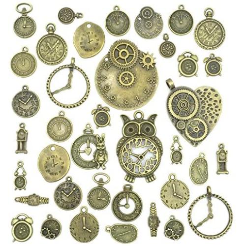 Antiqued Bronze Clock Face Charm Pendant, JIALEEY Wholesale Bulk Lots Mixed Gears Steampunk Charms Pendants DIY for Necklace Bracelet Jewelry Making and Crafting, 100g(38PCS)