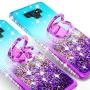 SOGA Rhinestone Glitter Bling Liquid Floating Quicksand Cute Phone Case Compatible for Samsung Galaxy Note 9 Case with Embedded Metal Ring for Magnetic Car Mounts Include Lanyard - Purple on Mint