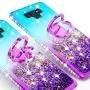 SOGA Rhinestone Glitter Bling Liquid Floating Quicksand Cute Phone Case Compatible for Samsung Galaxy Note 9 Case with Embedded Metal Ring for Magnetic Car Mounts Include Lanyard - Purple on Mint