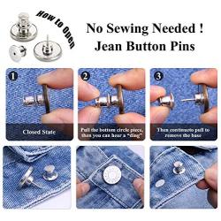 Button Pins for Jeans, Perfect Fit Jean Button Replacement, 4 Styles Adjustable Jean Button Pins Metal Clips Snap Tack, No Sew Instant Extend or Reduce Any Pants Waist