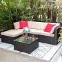 Tuoze 5 Pieces Patio Furniture Sectional Set Outdoor PE Rattan Wicker Lawn Conversation Sets Cushioned Garden Sofa Set with Glass Coffee Table (Beige)