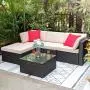 Tuoze 5 Pieces Patio Furniture Sectional Set Outdoor PE Rattan Wicker Lawn Conversation Sets Cushioned Garden Sofa Set with Glass Coffee Table (Beige) Tuoze 5 Pieces Patio Furniture Sectional Set Outdoor PE Rattan Wicker Lawn Conversation Sets Cushioned Garden Sofa Set with Glass Coffee Table (Beige)