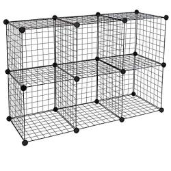 Work-It! Wire Storage Cubes, 6-Cube Metal Grid Organizer | Modular Wire Shelving Units, Stackable Bookcase, DIY Closet Cabinet Organizer for Home, Office, Kids Room | 14'' W x 14'' H, Black