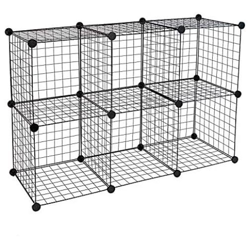 Work-It! Wire Storage Cubes, 6-Cube Metal Grid Organizer | Modular Wire Shelving Units, Stackable Bookcase, DIY Closet Cabinet Organizer for Home, Office, Kids Room | 14'' W x 14'' H, Black