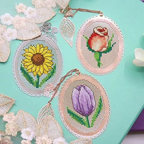 5 Pieces of DIY Bookmarker Metal aida Cross Stitch Kits, Counted Cross Stitch kit Embroidery Bookmarker,DIY Special Bookmark Set of 5