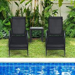 Giantex 2 Pcs Outdoor Chaise Lounge Chair, Adjustable Reclining Lounge Chairs Patio Furniture, Backyard Lawn Sling Chaise w/Adjustable Back, Folding Recliners for Beach Yard Pool (Black)