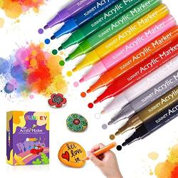 Acrylic Paint Pens, 12 Colors Paint Pens Waterproof Permanent Acrylic Paints Craft Supplies for Art Rock Painting, Stones, Ceramic, Glass, Wood, Metal, Craft kits, Kids Crafts