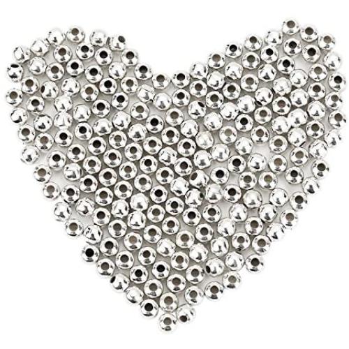 Pangda 1000 Pack 4 mm Metal Spacer Beads Metallic Plated Round Beads Tiny Smooth Beads for Necklaces, Bracelets and Jewelry Making (Silver)