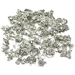 JIALEEY Wholesale 100 PCS Mixed No Repeated Silver Pewter Smooth Metal Charms Pendants DIY for Necklace Bracelet Dangle Jewelry Making and Crafting, Animal Charms