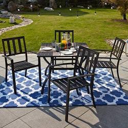 LOKATSE HOME 5 Piece Patio Dining Metal Outdoor Armrest Chairs and 37'' Larger Square Table Set Umbrella Hole 1.57'', Black