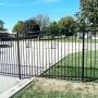 XCEL - Black Steel Anti-Rust Fence Panel - Flat End Picket - 6.5ft W x 5ft H - Easy Installation Kit, Outdoor Residential Fencing for Yard, Garden, Concrete, 3-Rail Metal Fence, Include a Fence Post