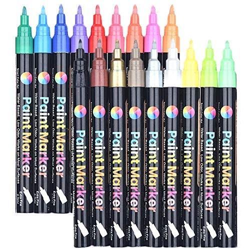 Acrylic Paint Markers,18 Colors Extra Fine Point Acrylic Paint Pens Set by Smart Color Art,Permanent Water Based, Great for Rock, Wood, Fabric, Glass, Metal, Ceramic, DIY Crafts and Most Surfaces